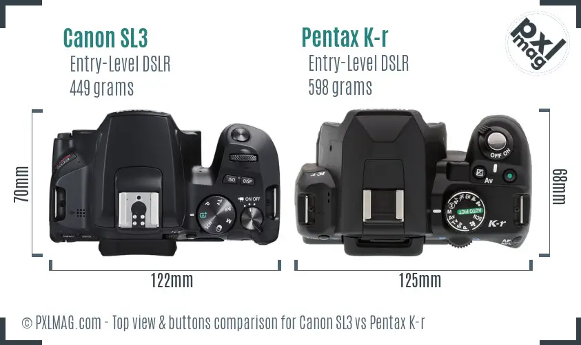 Canon SL3 vs Pentax K-r top view buttons comparison