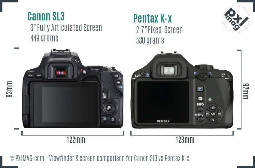 Canon SL3 vs Pentax K-x Screen and Viewfinder comparison