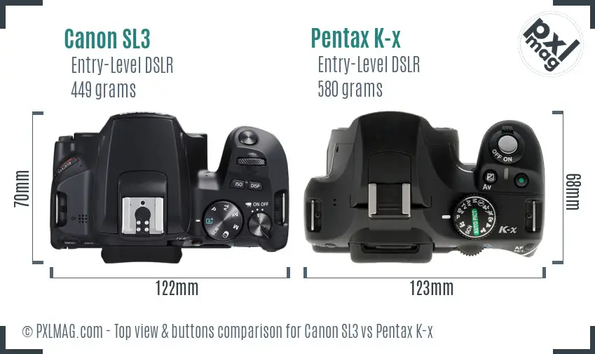 Canon SL3 vs Pentax K-x top view buttons comparison