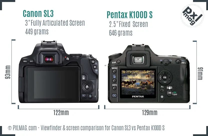 Canon SL3 vs Pentax K100D S Screen and Viewfinder comparison