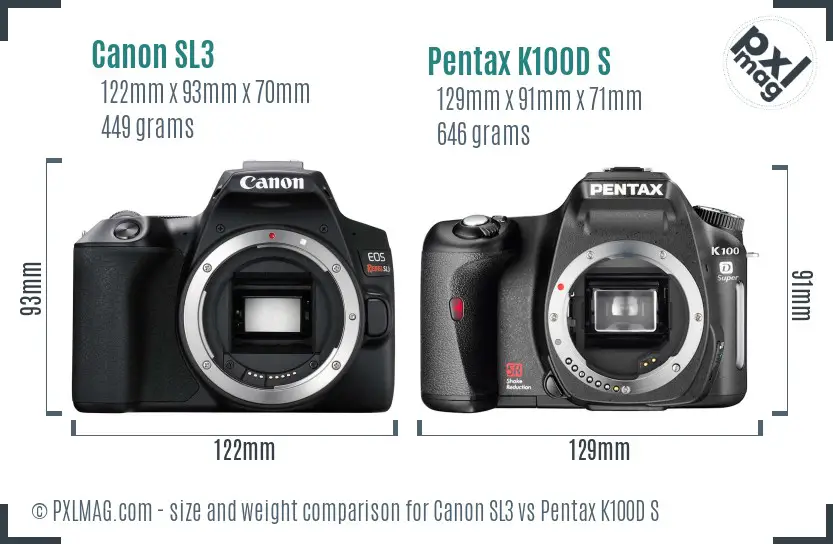 Canon SL3 vs Pentax K100D S size comparison