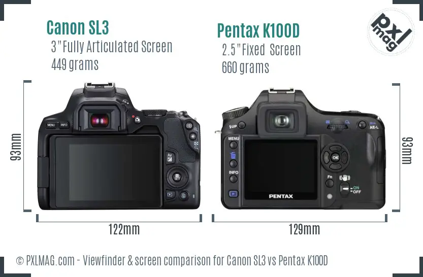 Canon SL3 vs Pentax K100D Screen and Viewfinder comparison