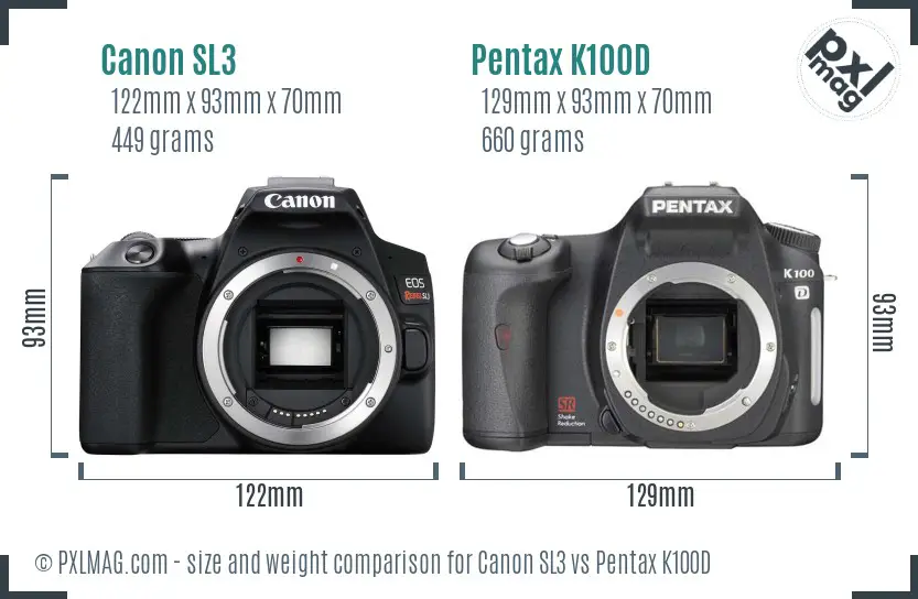 Canon SL3 vs Pentax K100D size comparison
