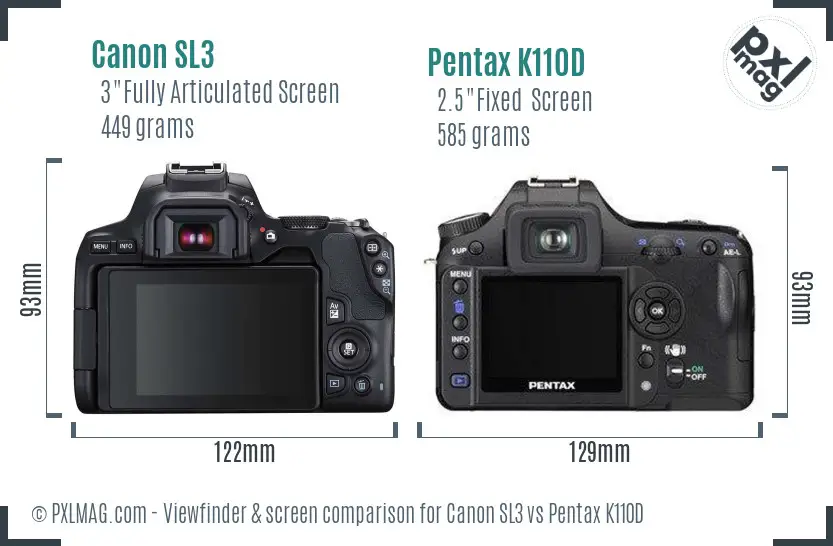 Canon SL3 vs Pentax K110D Screen and Viewfinder comparison