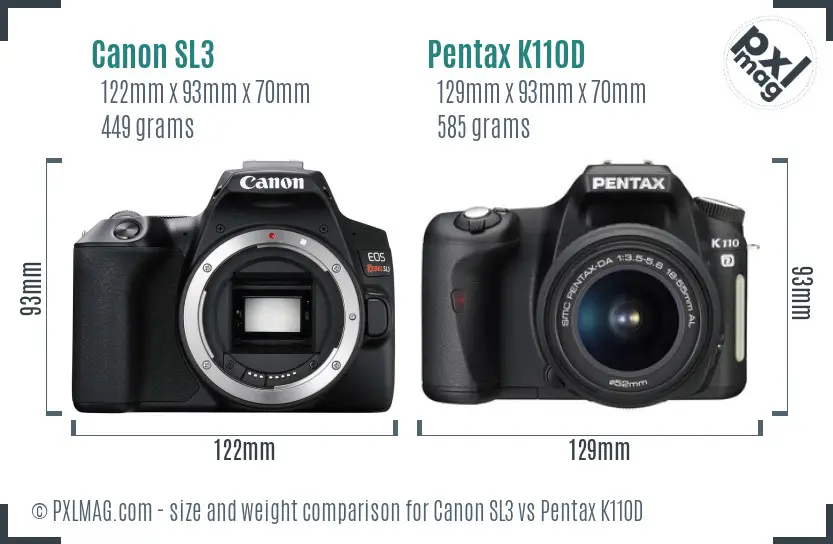 Canon SL3 vs Pentax K110D size comparison