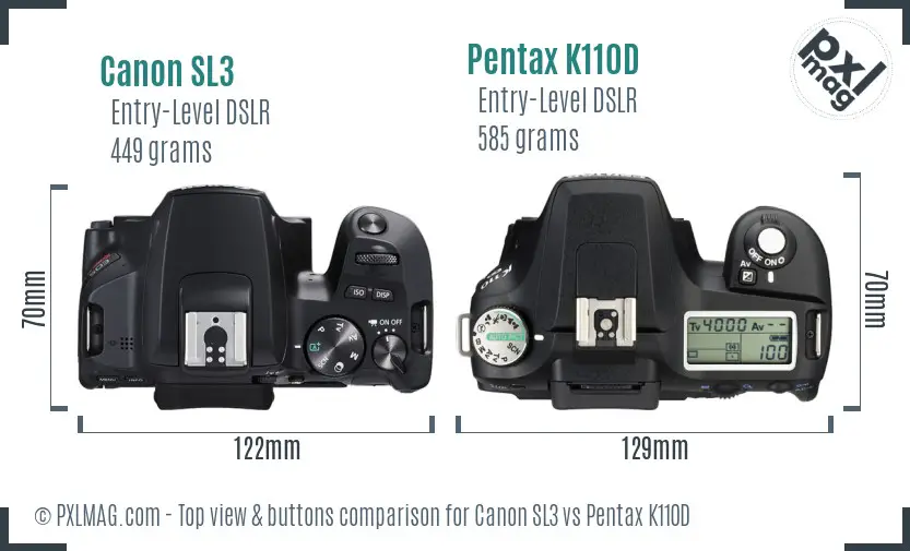 Canon SL3 vs Pentax K110D top view buttons comparison