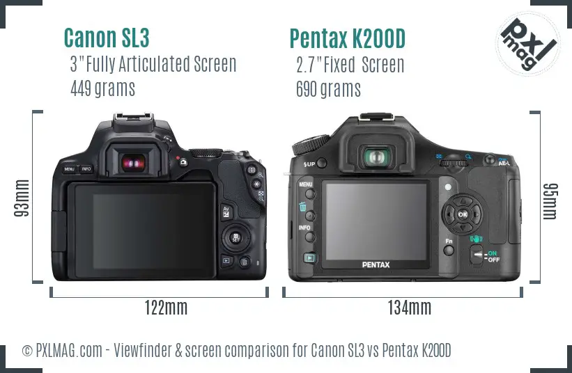 Canon SL3 vs Pentax K200D Screen and Viewfinder comparison
