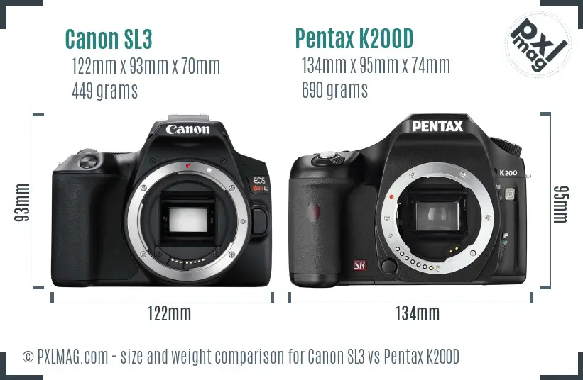 Canon SL3 vs Pentax K200D size comparison
