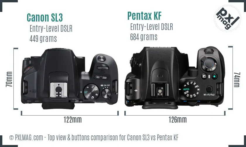 Canon SL3 vs Pentax KF top view buttons comparison