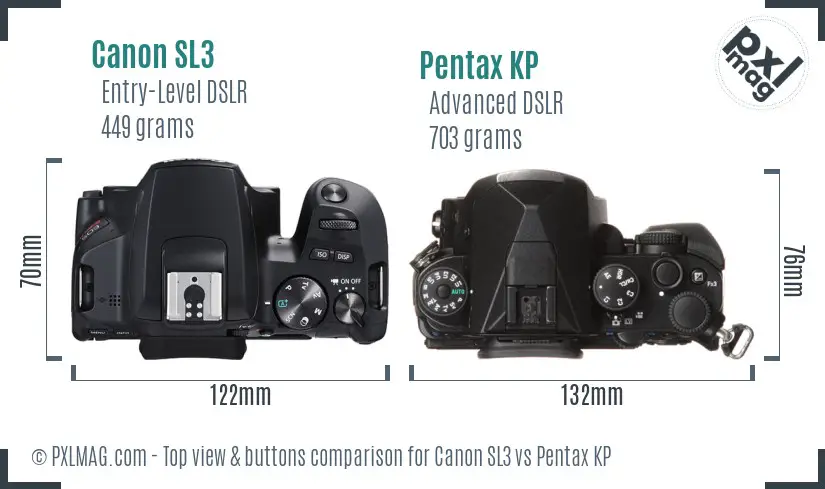 Canon SL3 vs Pentax KP top view buttons comparison