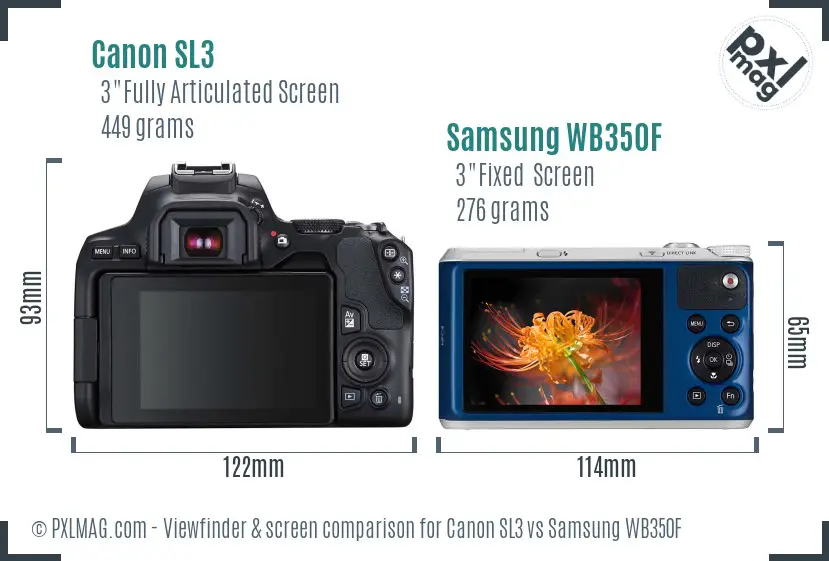 Canon SL3 vs Samsung WB350F Screen and Viewfinder comparison