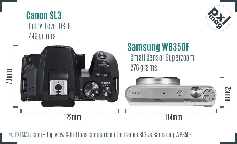 Canon SL3 vs Samsung WB350F top view buttons comparison