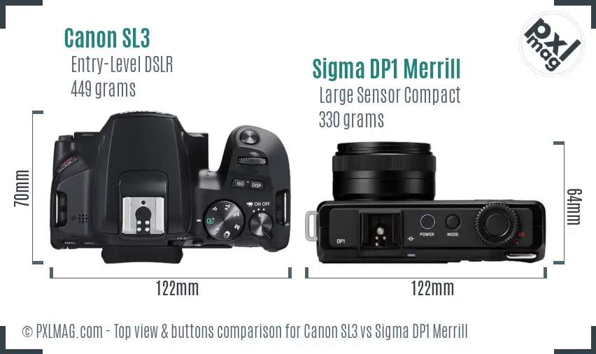 Canon SL3 vs Sigma DP1 Merrill top view buttons comparison Canon SL3 vs Sigma DP1 Merrill top view buttons comparison