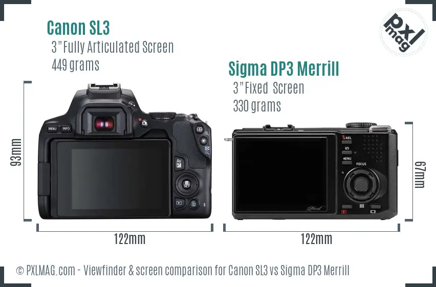 Canon SL3 vs Sigma DP3 Merrill Screen and Viewfinder comparison