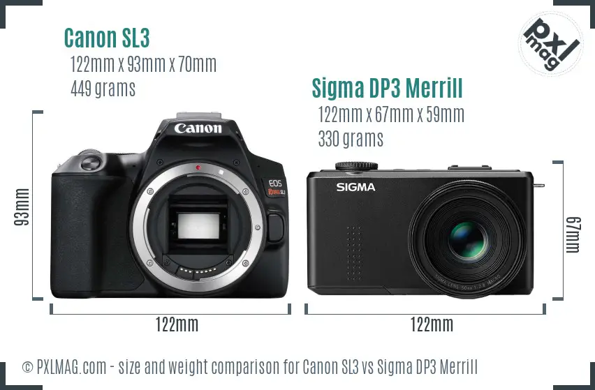 Canon SL3 vs Sigma DP3 Merrill size comparison