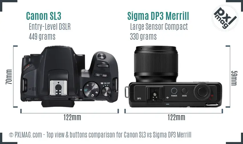 Canon SL3 vs Sigma DP3 Merrill top view buttons comparison
