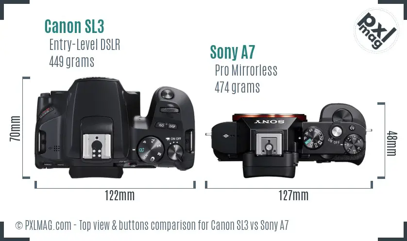 Canon SL3 vs Sony A7 top view buttons comparison