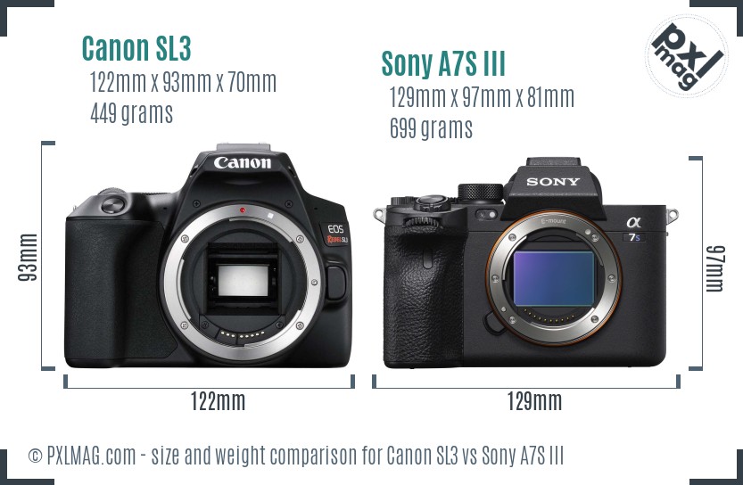 Canon SL3 vs Sony A7S III size comparison