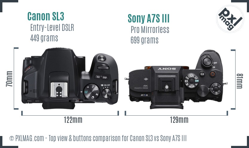 Canon SL3 vs Sony A7S III top view buttons comparison