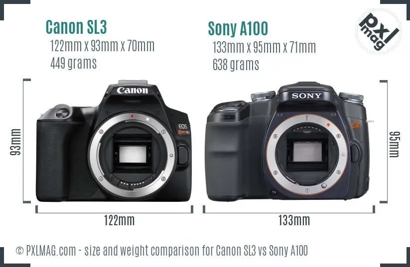Canon SL3 vs Sony A100 size comparison