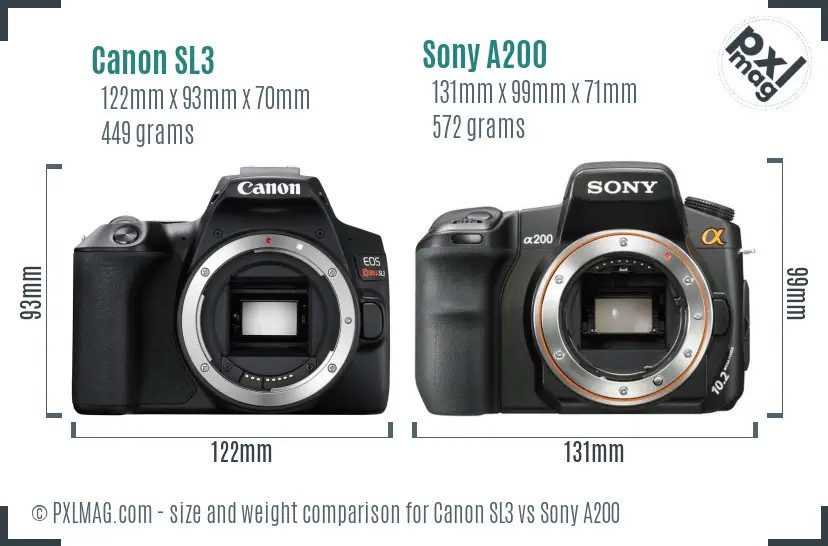 Canon SL3 vs Sony A200 size comparison