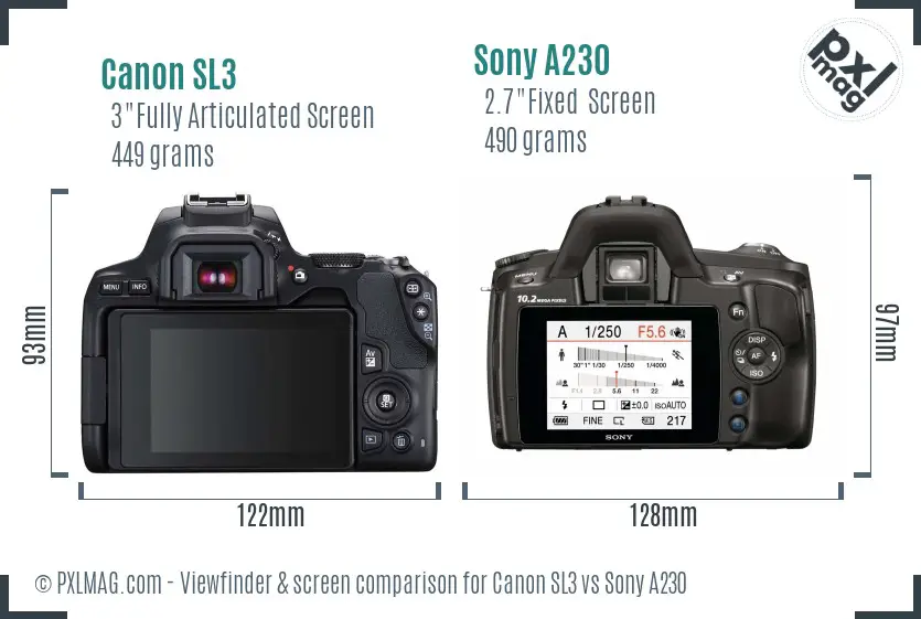 Canon SL3 vs Sony A230 Screen and Viewfinder comparison
