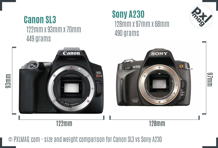 Canon SL3 vs Sony A230 size comparison