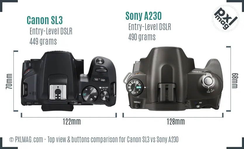 Canon SL3 vs Sony A230 top view buttons comparison