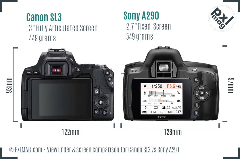 Canon SL3 vs Sony A290 Screen and Viewfinder comparison