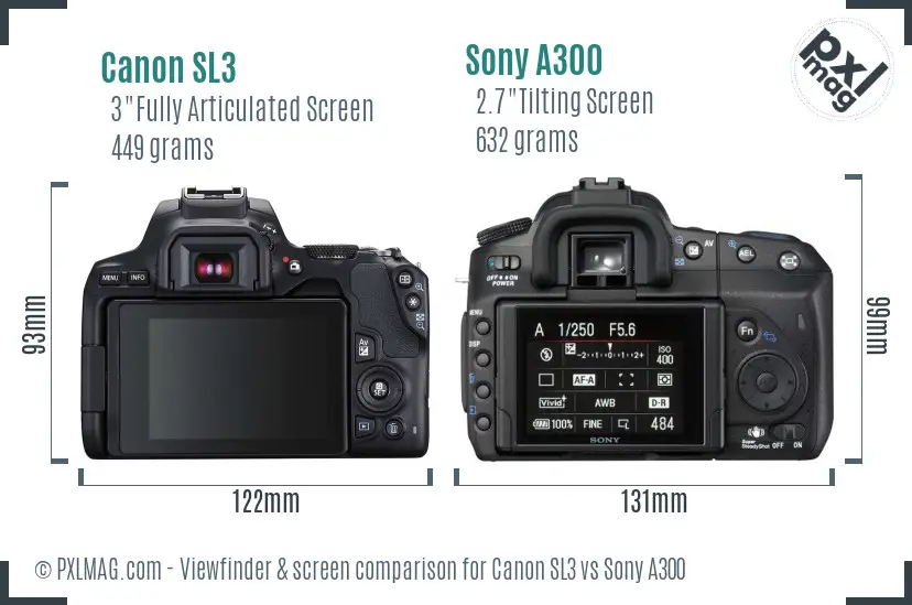 Canon SL3 vs Sony A300 Screen and Viewfinder comparison