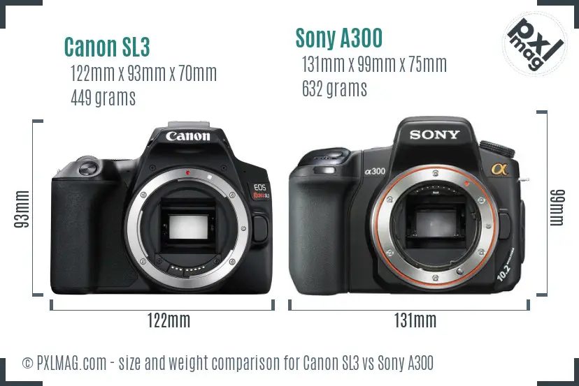 Canon SL3 vs Sony A300 size comparison
