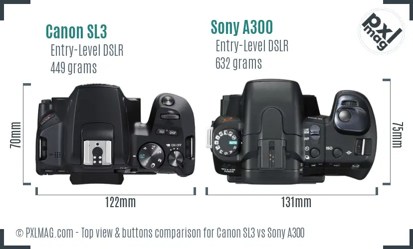 Canon SL3 vs Sony A300 top view buttons comparison