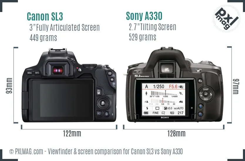 Canon SL3 vs Sony A330 Screen and Viewfinder comparison
