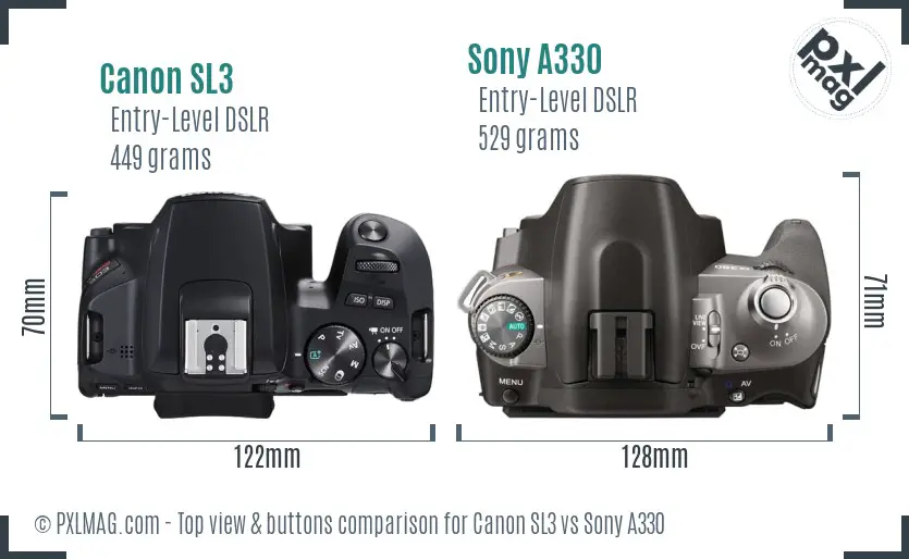 Canon SL3 vs Sony A330 top view buttons comparison