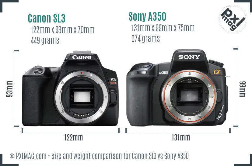 Canon SL3 vs Sony A350 size comparison