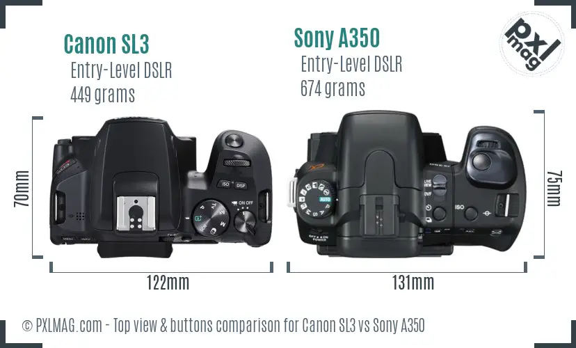 Canon SL3 vs Sony A350 top view buttons comparison