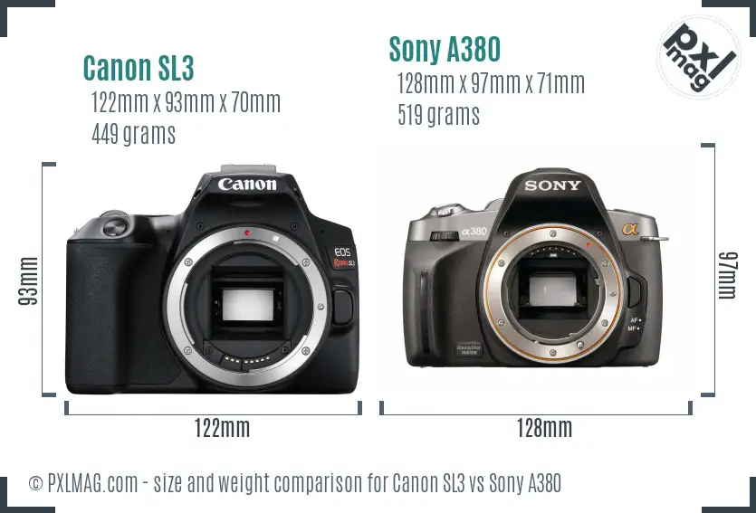 Canon SL3 vs Sony A380 size comparison