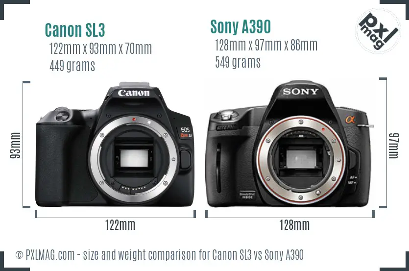 Canon SL3 vs Sony A390 size comparison