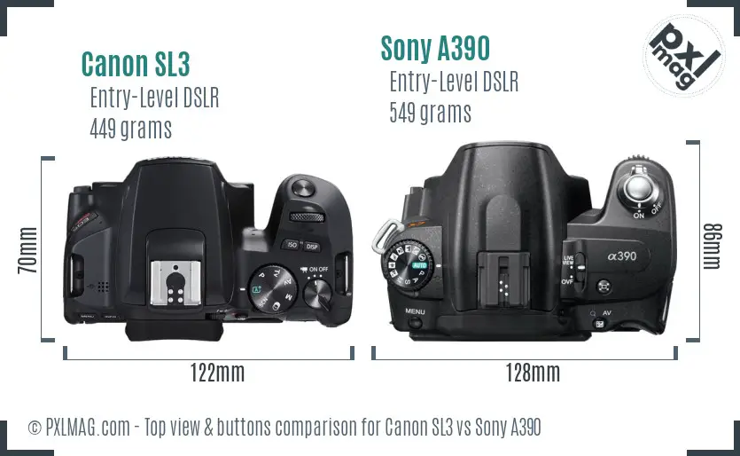 Canon SL3 vs Sony A390 top view buttons comparison