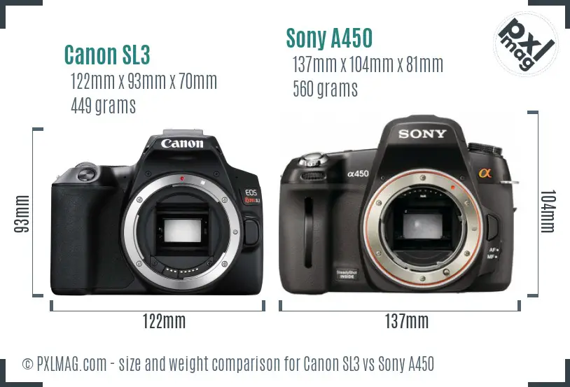 Canon SL3 vs Sony A450 size comparison