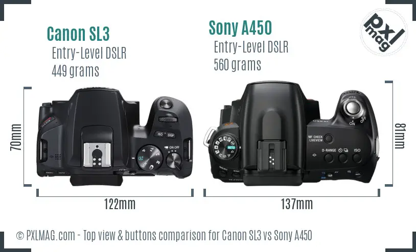 Canon SL3 vs Sony A450 top view buttons comparison