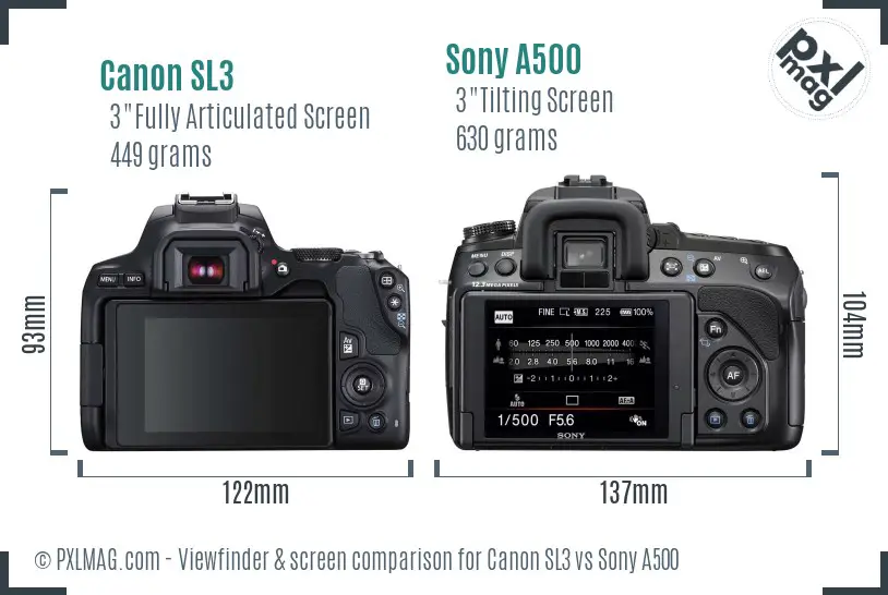 Canon SL3 vs Sony A500 Screen and Viewfinder comparison