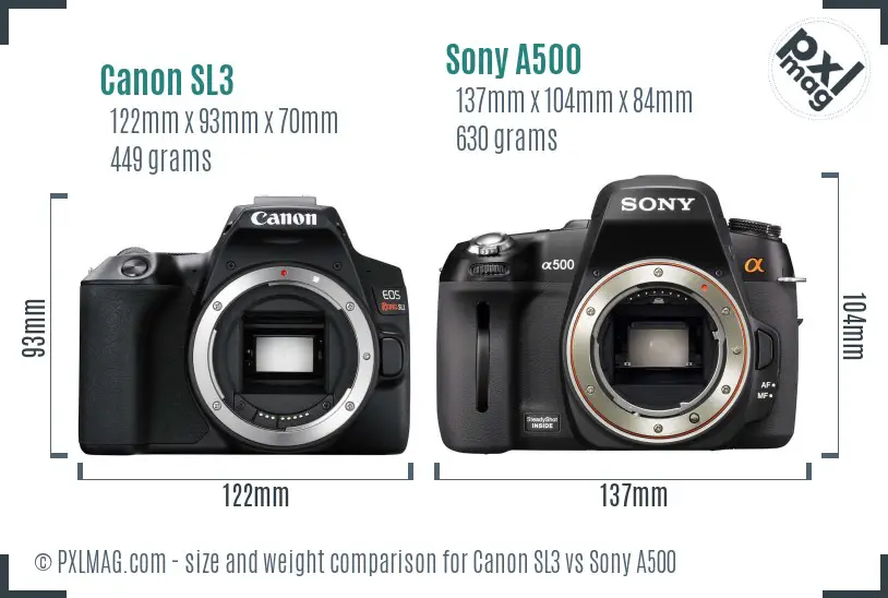 Canon SL3 vs Sony A500 size comparison