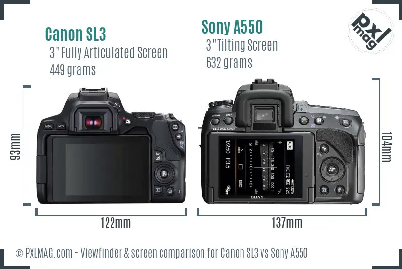 Canon SL3 vs Sony A550 Screen and Viewfinder comparison