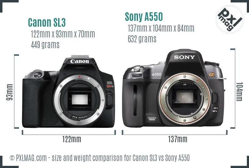 Canon SL3 vs Sony A550 size comparison