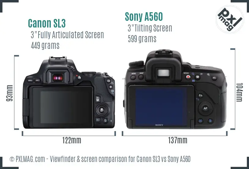 Canon SL3 vs Sony A560 Screen and Viewfinder comparison