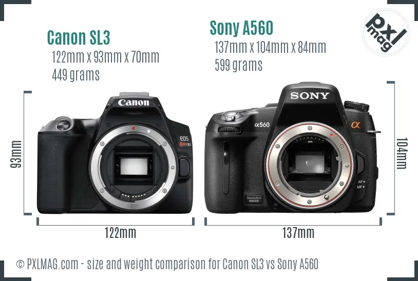Canon SL3 vs Sony A560 size comparison