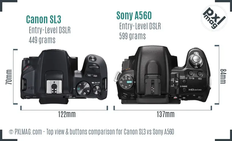 Canon SL3 vs Sony A560 top view buttons comparison