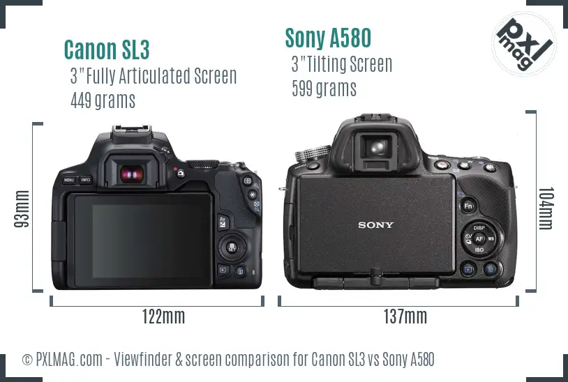 Canon SL3 vs Sony A580 Screen and Viewfinder comparison