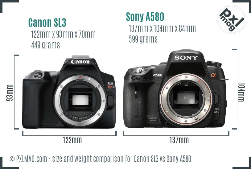 Canon SL3 vs Sony A580 size comparison